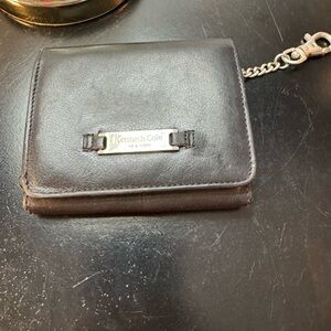 Kenneth Cole Black Leather Wallet with Silver Chain and Plaque